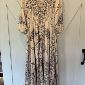 Floral Bohemian Maxi Dress - Cream and Pink